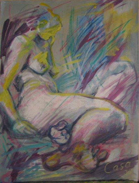 vor-dem-aufstehen.jpg - 70x50 cm, Acryl und Kreide auf Leinwand